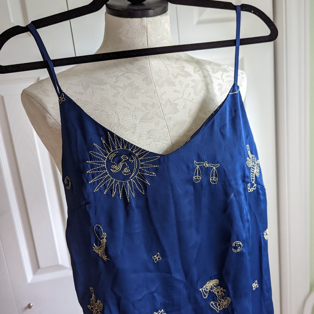 Blue Gold Embellished Slip Midi Dress